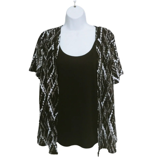 Classic Collections Faux Cardigan and Camisole Set Black  White XL - Picture 1 of 9